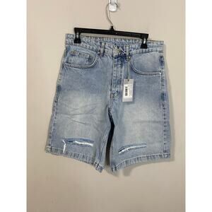 NWT Cernucci Distressed Denim‎ Jorts Ice Blue Streetwear Shorts 30